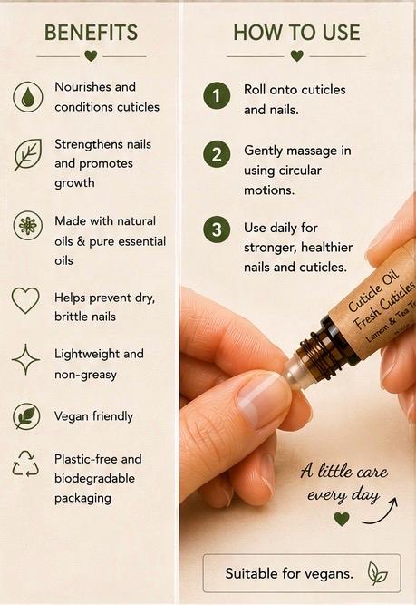 Natural Cuticle Oil | Fresh Cuticles | Lemon & Tea Tree Nail Oil | Vegan Nail Care | Handmade in Wales