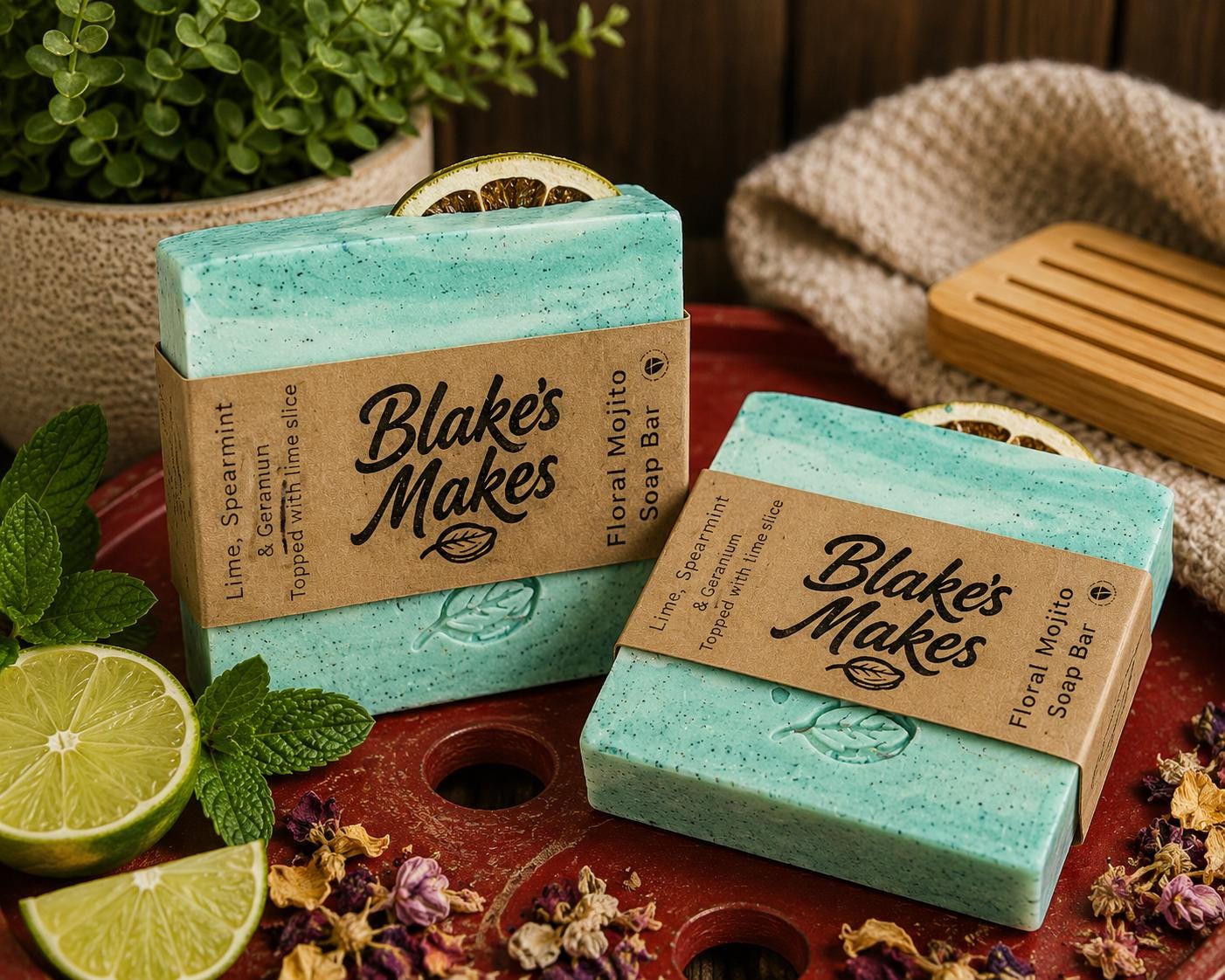 Floral Mojito Handmade Soap | Lime Spearmint Geranium Soap | Handmade in Wales