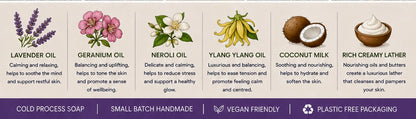 Lavender Fields Handmade Soap | Lavender, Geranium, Neroli & Ylang Ylang Soap | Cold Process Soap | Floral Essential Oil Soap | Handmade in Wales