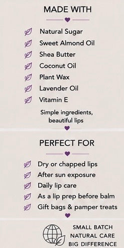 Lavender Sugar Lip Scrub | Vegan Lip Exfoliator | Calming Natural Lip Care | Handmade Skincare | Handmade in Wales