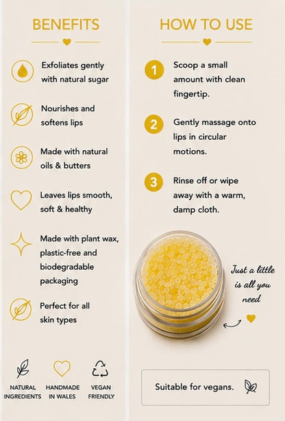 Lemon Sugar Lip Scrub | Vegan Lip Exfoliator | Calming Natural Lip Care | Handmade Skincare | Handmade in Wales (Copy)