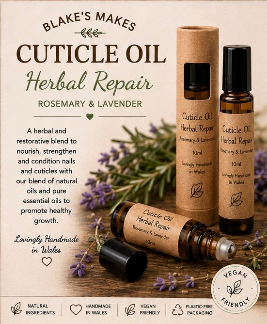 Natural Cuticle Oil | Herbal Repair | Rosemary & Lavender Nail Oil | Vegan Nail Care | Handmade in Wales