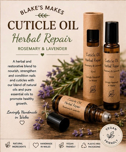Natural Cuticle Oil | Herbal Repair | Rosemary & Lavender Nail Oil | Vegan Nail Care | Handmade in Wales