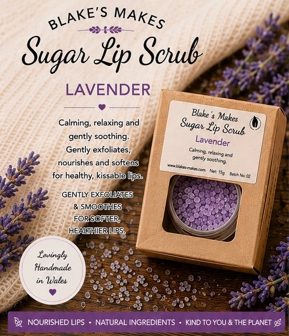 Lavender Sugar Lip Scrub | Vegan Lip Exfoliator | Calming Natural Lip Care | Handmade Skincare | Handmade in Wales