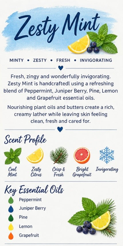Zesty Mint Handmade Soap | Peppermint, Juniper Berry, Pine, Lemon & Grapefruit Soap | Fresh Cold Process Soap | Handmade in Wales