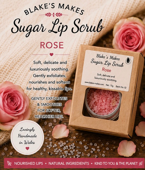 Rose Sugar Lip Scrub | Vegan Lip Exfoliator | Natural Floral Lip Care | Handmade Skincare | Handmade in Wales