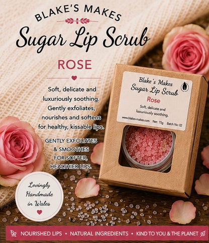 Rose Sugar Lip Scrub | Vegan Lip Exfoliator | Natural Floral Lip Care | Handmade Skincare | Handmade in Wales