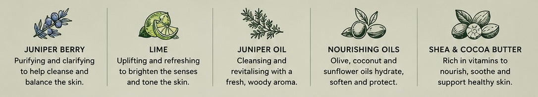 Juniper Grove Natural Soap | Handmade Cold Process Soap | Juniper Berry & Lime Essential Oils | Palm Oil Free Soap | Vegan Friendly Gift