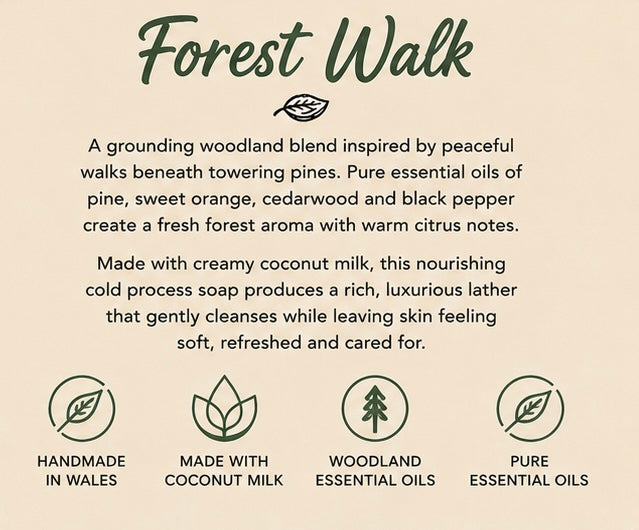 Forest Walk Handmade Soap | Pine, Sweet Orange, Cedarwood & Black Pepper Soap | Coconut Milk Cold Process Soap | Woodland Soap | Handmade in Wales