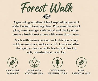 Forest Walk Handmade Soap | Pine, Sweet Orange, Cedarwood & Black Pepper Soap | Coconut Milk Cold Process Soap | Woodland Soap | Handmade in Wales