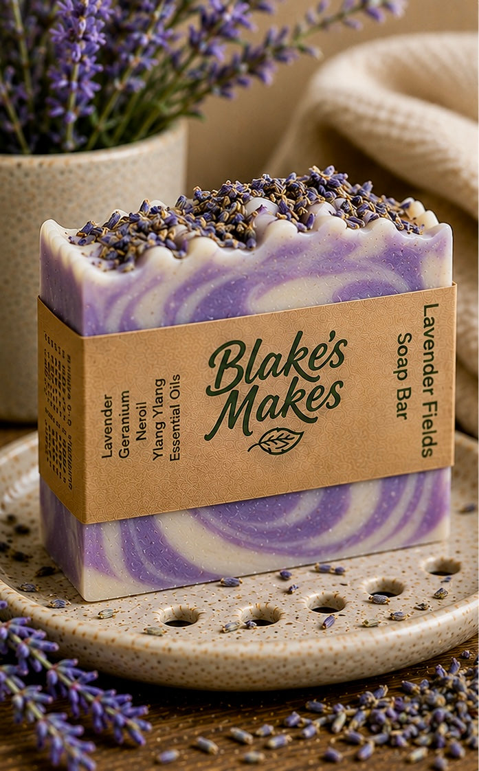 Lavender Fields Handmade Soap | Lavender, Geranium, Neroli & Ylang Ylang Soap | Cold Process Soap | Floral Essential Oil Soap | Handmade in Wales