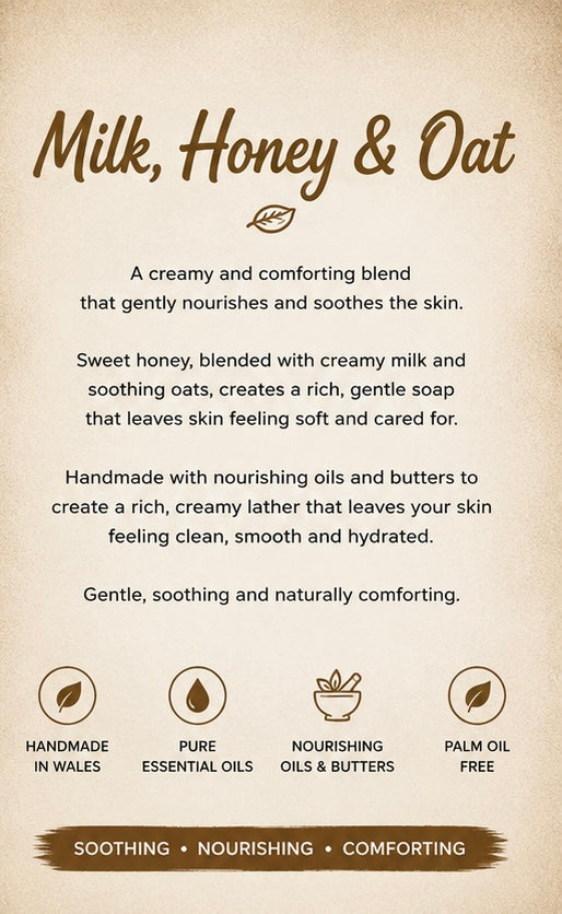 Oat & Honey Handmade Soap | Sweet Orange, Cedarwood & Frankincense | Natural Cold Process Soap | Local Honey | Handmade in Wales