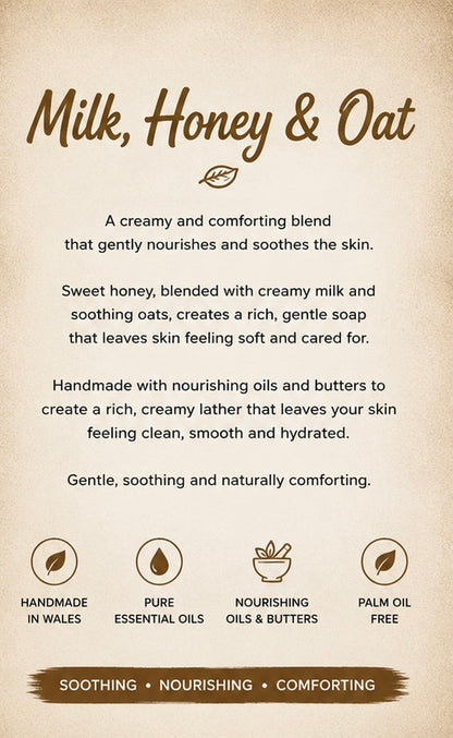 Oat & Honey Handmade Soap | Sweet Orange, Cedarwood & Frankincense | Natural Cold Process Soap | Local Honey | Handmade in Wales