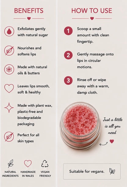 Rose Sugar Lip Scrub | Vegan Lip Exfoliator | Natural Floral Lip Care | Handmade Skincare | Handmade in Wales