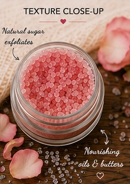 Rose Sugar Lip Scrub | Vegan Lip Exfoliator | Natural Floral Lip Care | Handmade Skincare | Handmade in Wales