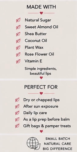 Rose Sugar Lip Scrub | Vegan Lip Exfoliator | Natural Floral Lip Care | Handmade Skincare | Handmade in Wales