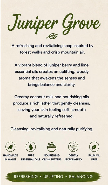 Juniper Grove Natural Soap | Handmade Cold Process Soap | Juniper Berry & Lime Essential Oils | Palm Oil Free Soap | Vegan Friendly Gift