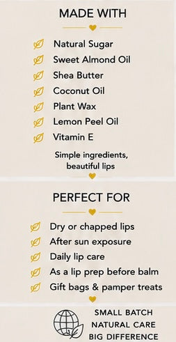 Lemon Sugar Lip Scrub | Vegan Lip Exfoliator | Calming Natural Lip Care | Handmade Skincare | Handmade in Wales (Copy)