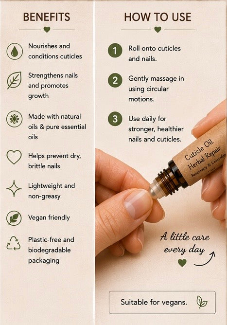 Natural Cuticle Oil | Herbal Repair | Rosemary & Lavender Nail Oil | Vegan Nail Care | Handmade in Wales