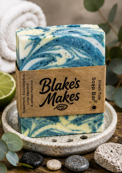 Fresh Tide Handmade Soap | Peppermint, Eucalyptus & Lime Soap | Cooling Exfoliating Soap | Cold Process Soap | Palm Oil Free | Handmade in Wales