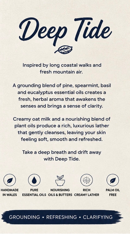 Deep Tide Handmade Soap | Pine, Spearmint, Basil & Eucalyptus Soap | Cold Process Soap | Natural Vegan Soap | Palm Oil Free | Handmade in Wales