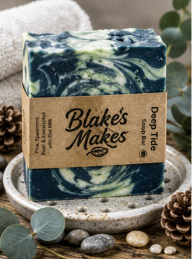 Deep Tide Handmade Soap | Pine, Spearmint, Basil & Eucalyptus Soap | Cold Process Soap | Natural Vegan Soap | Palm Oil Free | Handmade in Wales