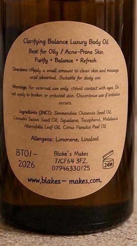 Clarifying Balance Body Oil | Tea Tree Grapefruit, Lightweight Hydration (100 ml)