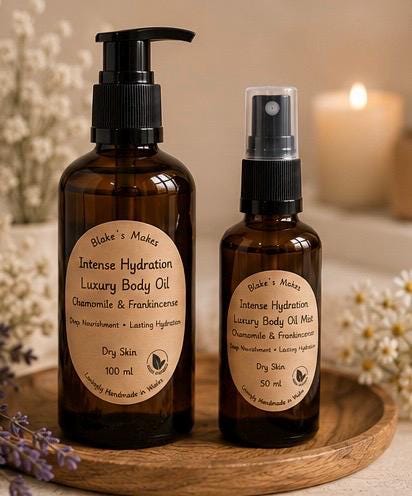 Intense Hydration.Luxury Body Oil | Frankincense & Chamomile | Dry Skin Moisturiser | Deep Hydration | Handmade in Wales