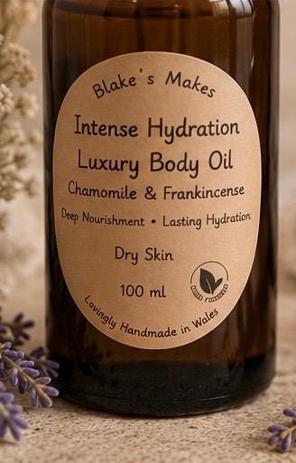 Intense Hydration.Luxury Body Oil | Frankincense & Chamomile | Dry Skin Moisturiser | Deep Hydration | Handmade in Wales