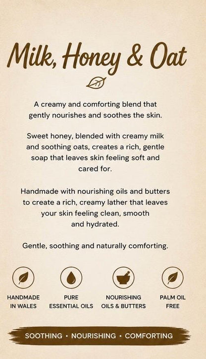 Milk Honey & Oat Soap | Handmade Cold Process Soap | Natural Oatmeal Soap | Gentle Soap | Palm Oil Free | Handmade in Wales