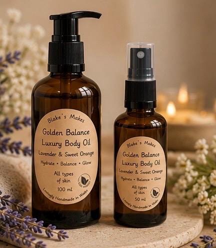 Restore Balance. Luxury Body Oil | Sweet Orange & Lavender | Natural Body Moisturiser | All Skin Types | Handmade in Wales | Vegan Friendly