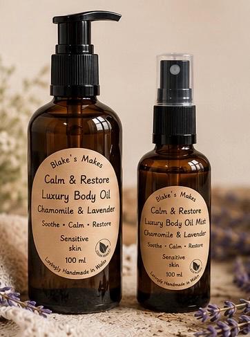 Calm andRestore. Luxury Body Oil | Chamomile & Lavender | Sensitive Skin Moisturiser | Natural Body Oil | Handmade in Wales | Vegan Friendly