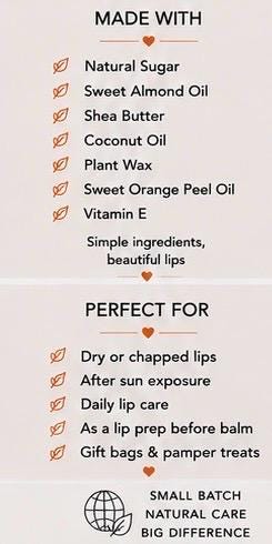Sweet Orange Sugar Lip Scrub | Vegan Lip Exfoliator | Natural Citrus Lip Care | Handmade Skincare |