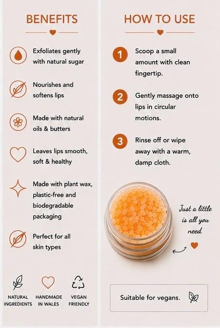 Sweet Orange Sugar Lip Scrub | Vegan Lip Exfoliator | Natural Citrus Lip Care | Handmade Skincare |