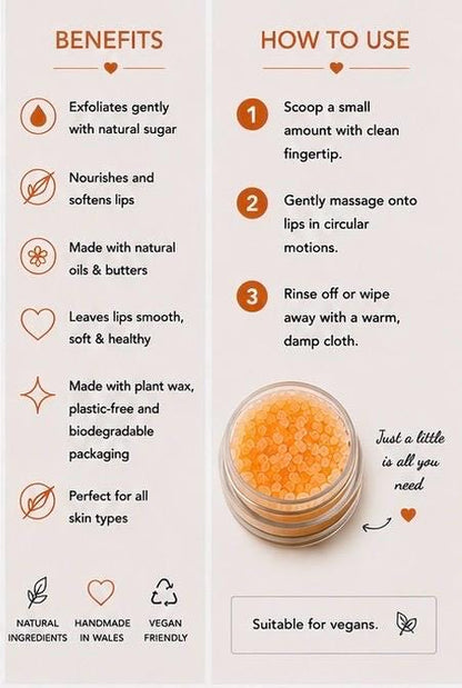 Sweet Orange Sugar Lip Scrub | Vegan Lip Exfoliator | Natural Citrus Lip Care | Handmade Skincare |