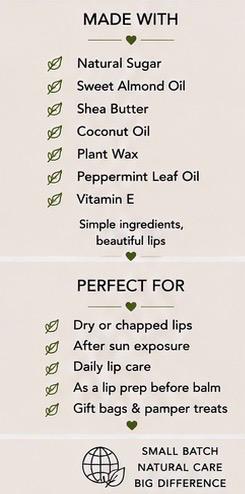 Peppermint Sugar Lip Scrub | Vegan Lip Exfoliator | Natural Citrus Lip Care | Handmade Skincare |
