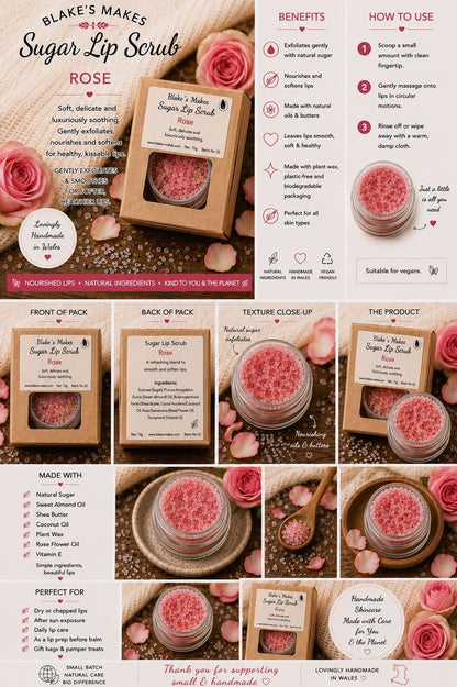 Rose Sugar Lip Scrub | Vegan Lip Exfoliator | Natural Citrus Lip Care | Handmade Skincare |
