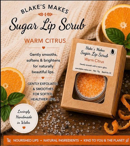 Warm Citrus Sugar Lip Scrub | Vegan Lip Exfoliator | Natural Citrus Lip Care | Handmade Skincare |