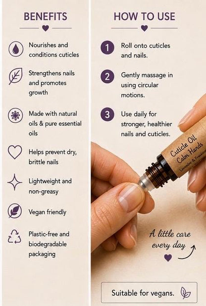 Natural Cuticle Oil | Calm Hands | Lavender & Frankincense Nail Oil | Vegan Cuticle Treatment | Handmade in Wales