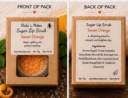 Sweet Orange Sugar Lip Scrub | Vegan Lip Exfoliator | Natural Citrus Lip Care | Handmade Skincare |