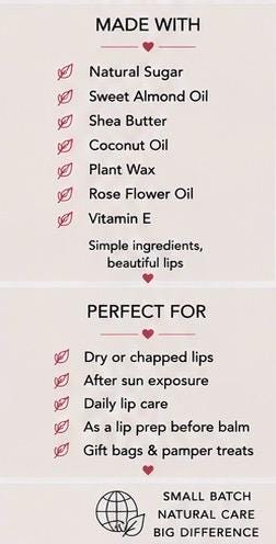 Rose Sugar Lip Scrub | Vegan Lip Exfoliator | Natural Citrus Lip Care | Handmade Skincare |