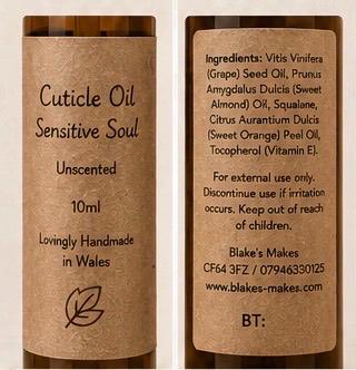 Natural Cuticle Oil | Sensitive Soul | Unscented Nail & Cuticle Oil | Vegan Nail Care | Roller Bottle | Handmade in Wales