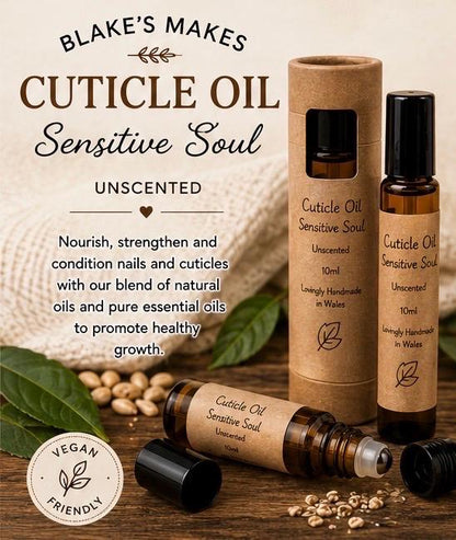 Natural Cuticle Oil | Sensitive Soul | Unscented Nail & Cuticle Oil | Vegan Nail Care | Roller Bottle | Handmade in Wales