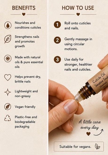 Natural Cuticle Oil | Sensitive Soul | Unscented Nail & Cuticle Oil | Vegan Nail Care | Roller Bottle | Handmade in Wales