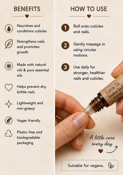 Natural Cuticle Oil | Sensitive Soul | Unscented Nail & Cuticle Oil | Vegan Nail Care | Roller Bottle | Handmade in Wales