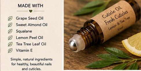 Natural Cuticle Oil | Fresh Cuticles | Lemon & Tea Tree Nail Oil | Vegan Nail Care | Handmade in Wales