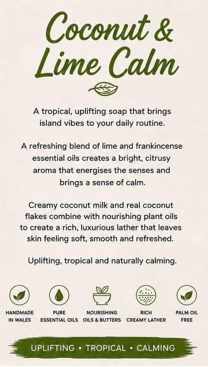 Coconut and Lime Calm Handmade Soap / Lime and Frankincense Soap / Coconut Milk Soap /Handmade in Wales
