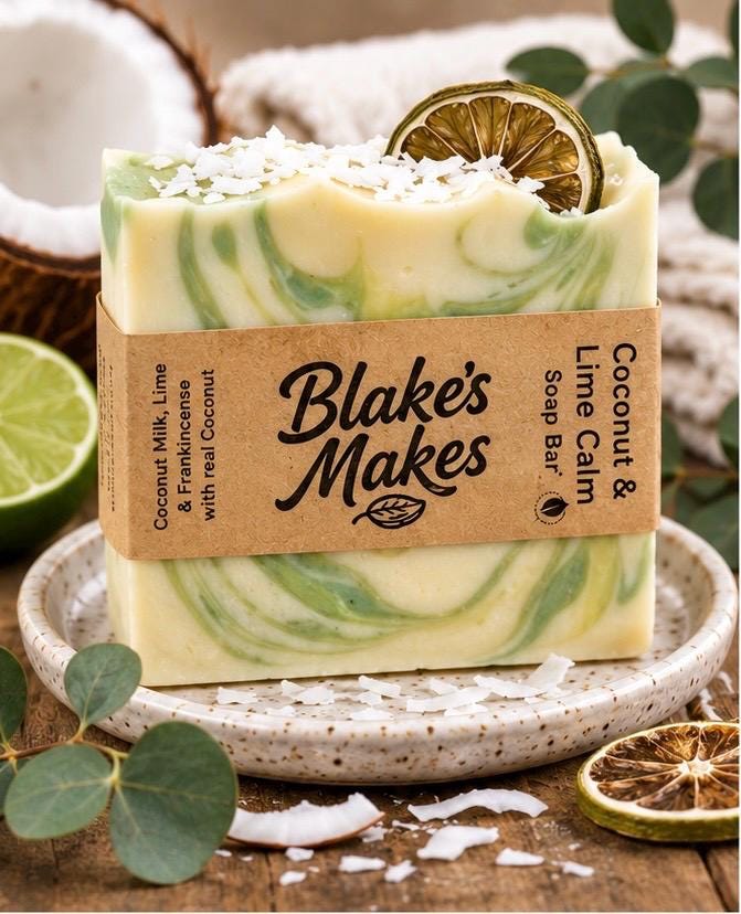 Coconut and Lime Calm Handmade Soap / Lime and Frankincense Soap / Coconut Milk Soap /Handmade in Wales
