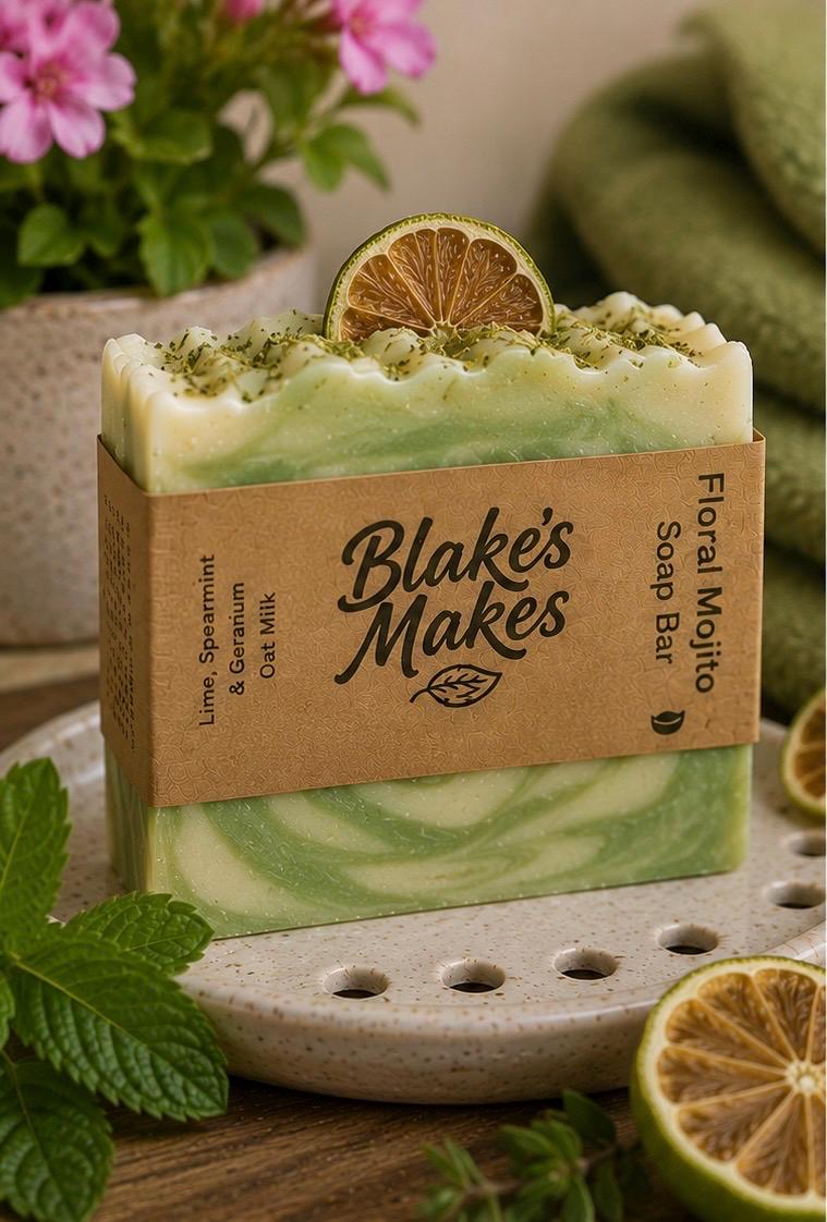Floral Mojito Handmade Soap | Lime Spearmint Geranium Soap | Handmade in Wales