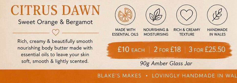 Citrus Dawn Body Butter 90g | Sweet Orange & Bergamot | Essential Oil Body Butter | Vegan Skincare | Handmade in Wales | Gift for Her